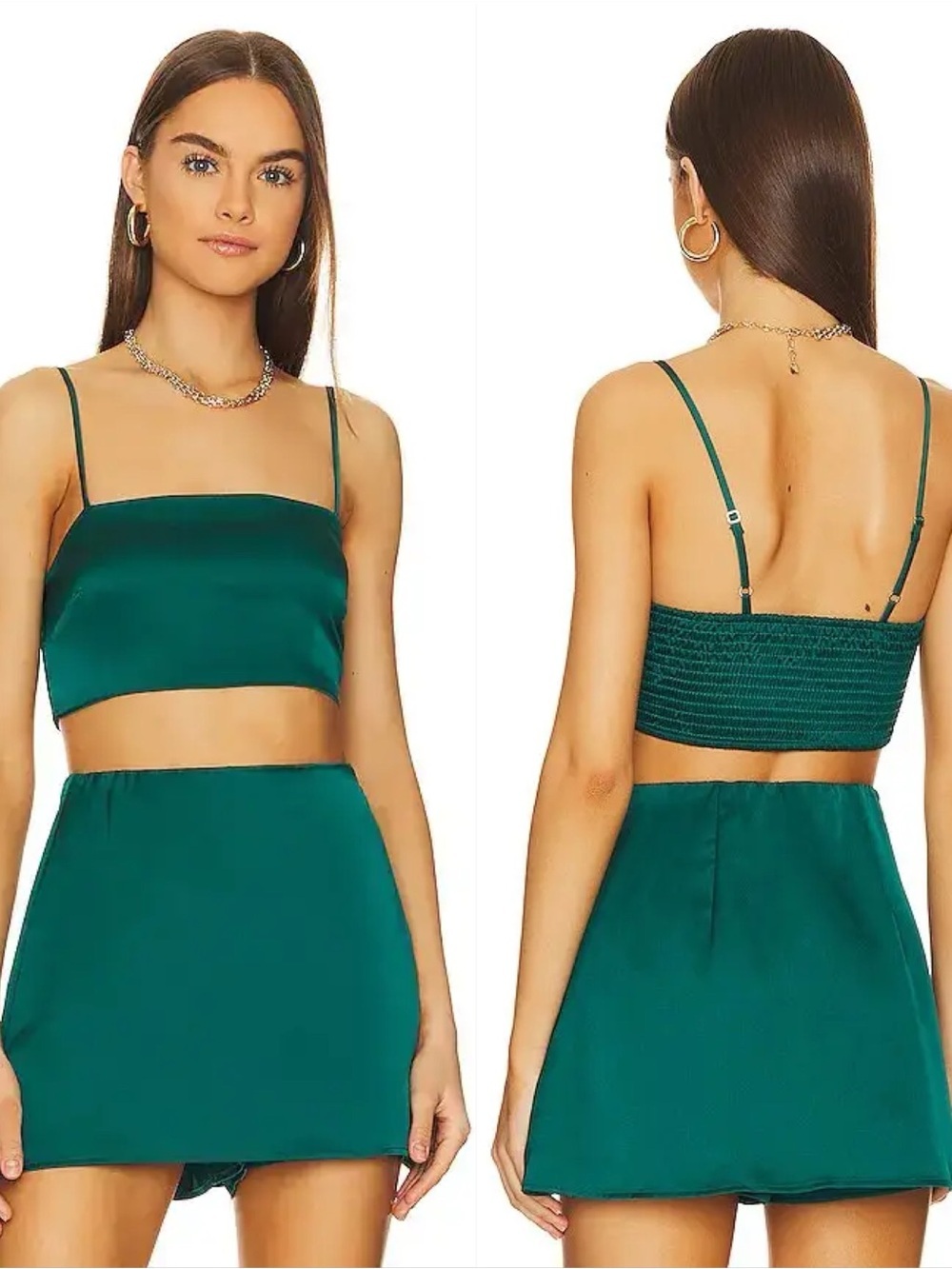 SHOW ME YOUR MUMU Clurb Crop Top In Emerald Luxe Satin